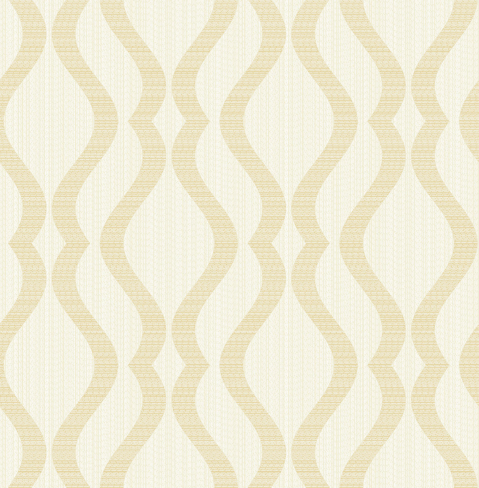 Yves Champagne Ogee Wallpaper by Advantage Metallic Covers about 56.4 square feet 20.5-in by 33-ft long roll Unpasted 10.4 - Fabric Carolina -