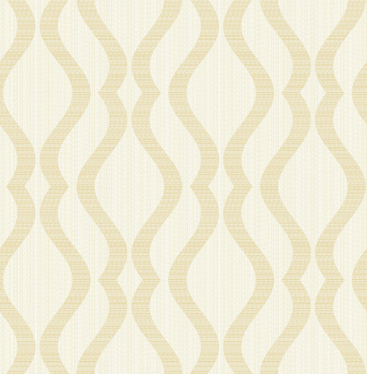 Yves Champagne Ogee Wallpaper by Advantage Metallic Covers about 56.4 square feet 20.5-in by 33-ft long roll Unpasted 10.4 - Fabric Carolina -