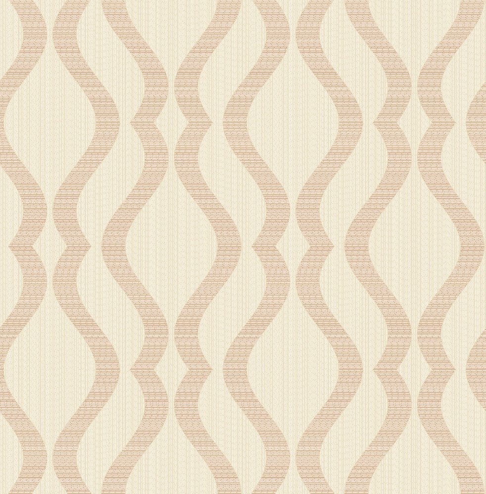 Yves Rose Gold Ogee Wallpaper by Advantage Metallic Covers about 56.4 square feet 20.5-in by 33-ft long roll Unpasted 10.4 - Fabric Carolina -