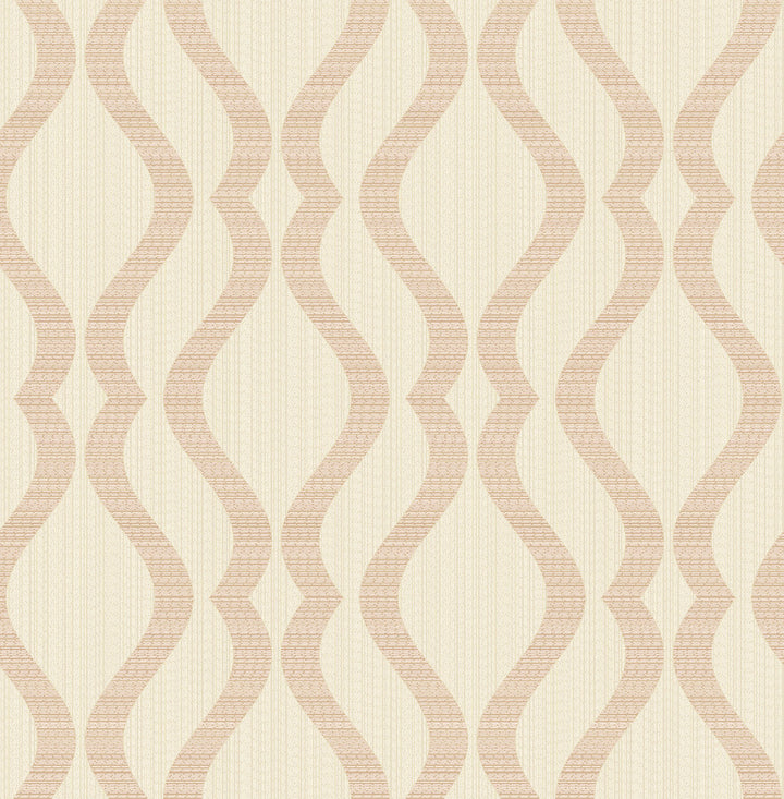 Yves Rose Gold Ogee Wallpaper by Advantage Metallic Covers about 56.4 square feet 20.5-in by 33-ft long roll Unpasted 10.4 - Fabric Carolina -