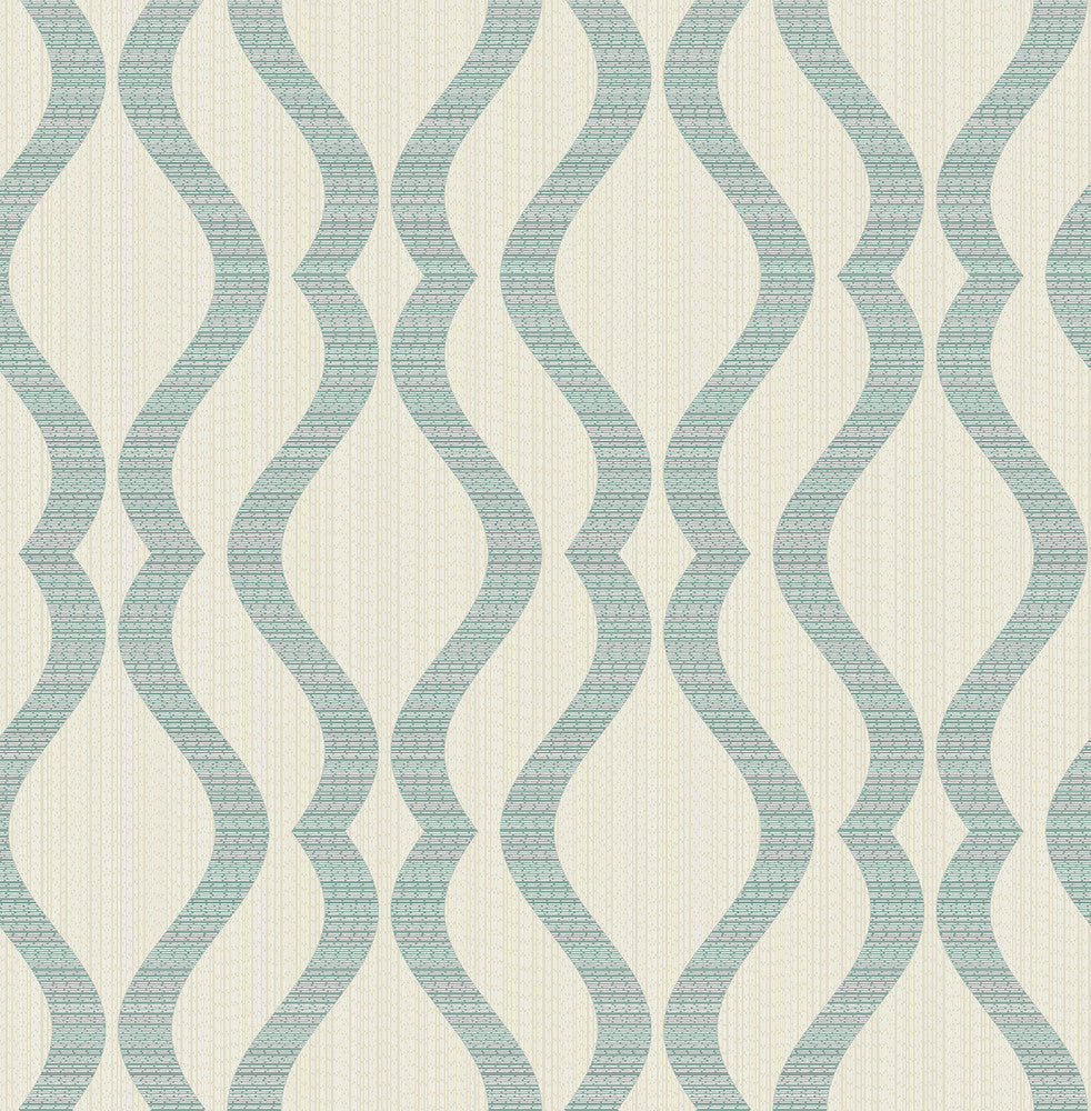 Yves Teal Ogee Wallpaper by Advantage Metallic Covers about 56.4 square feet 20.5-in by 33-ft long roll Unpasted 10.4 - Fabric Carolina -