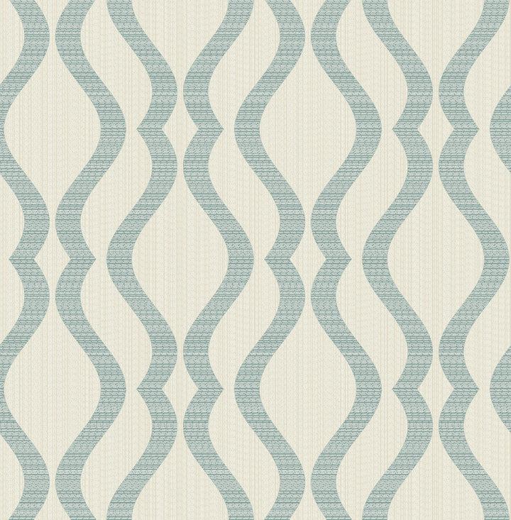 Yves Teal Ogee Wallpaper by Advantage Metallic Covers about 56.4 square feet 20.5-in by 33-ft long roll Unpasted 10.4 - Fabric Carolina -