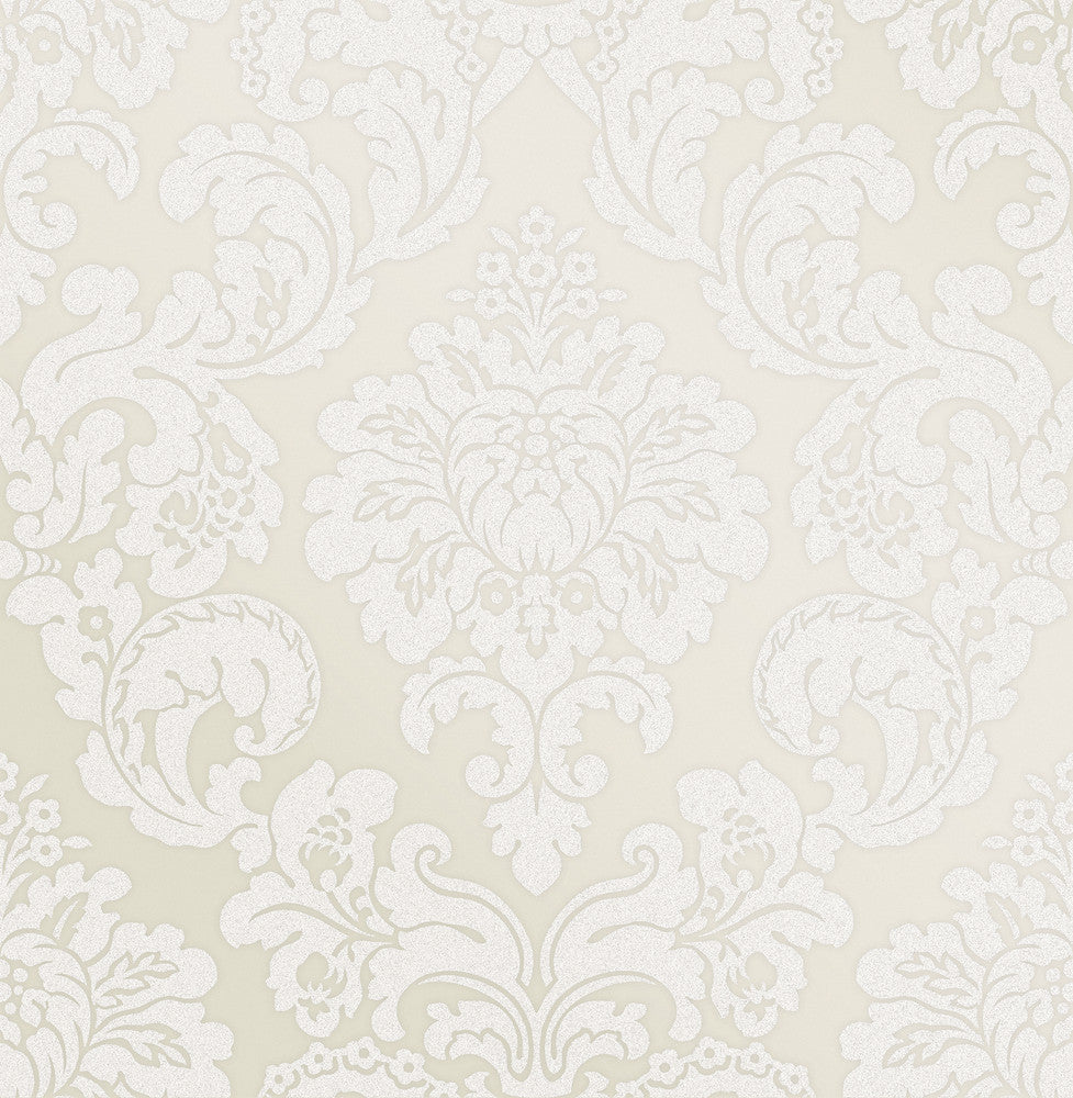 Margot Cream Damask Wallpaper by Advantage Metallic Covers about 56.4 square feet 20.5-in by 33-ft long roll Unpasted 20.9 - Fabric Carolina -