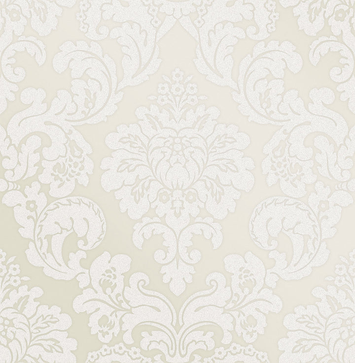 Margot Cream Damask Wallpaper by Advantage Metallic Covers about 56.4 square feet 20.5-in by 33-ft long roll Unpasted 20.9 - Fabric Carolina -