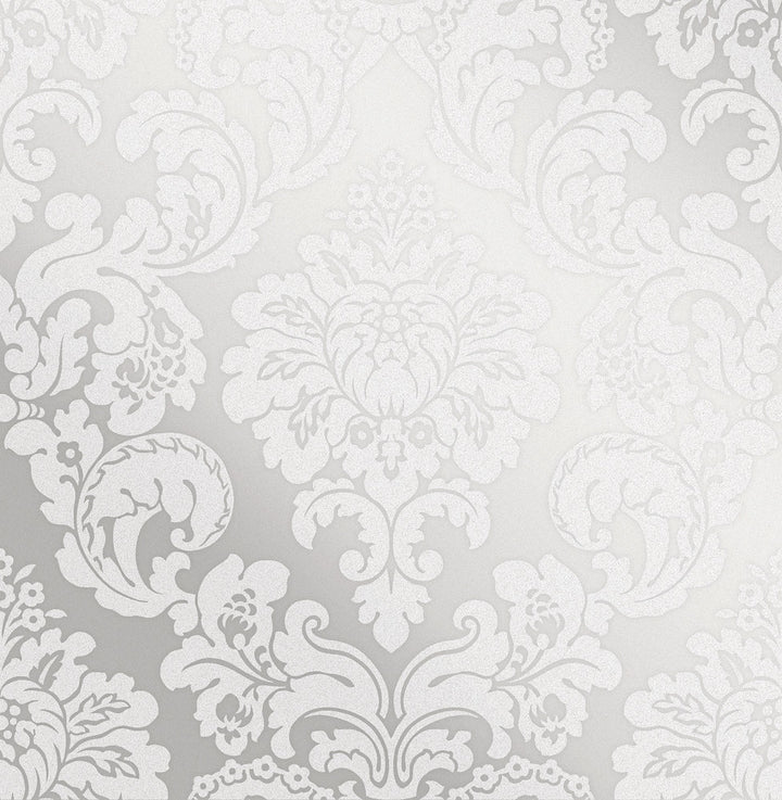 Margot Silver Damask Wallpaper by Advantage Metallic Covers about 56.4 square feet 20.5-in by 33-ft long roll Unpasted 20.9 - Fabric Carolina -