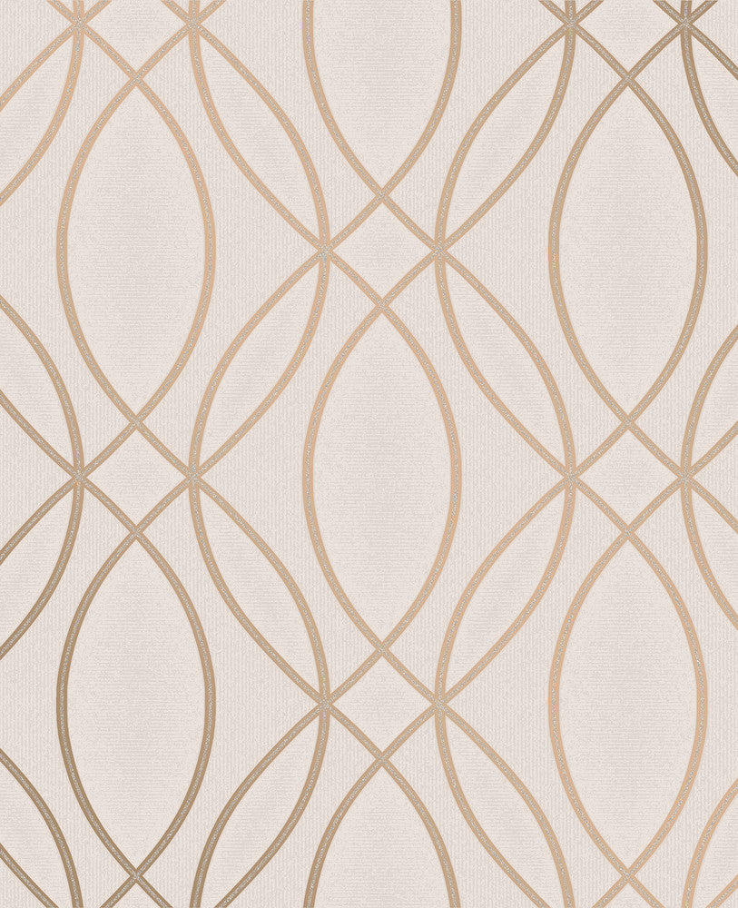 Lisandro Rose Gold Geometric Lattice Wallpaper by Advantage Metallic Covers about 56.4 square feet 20.5-in by 33-ft long roll Unpasted 12.6 - Fabric Carolina -