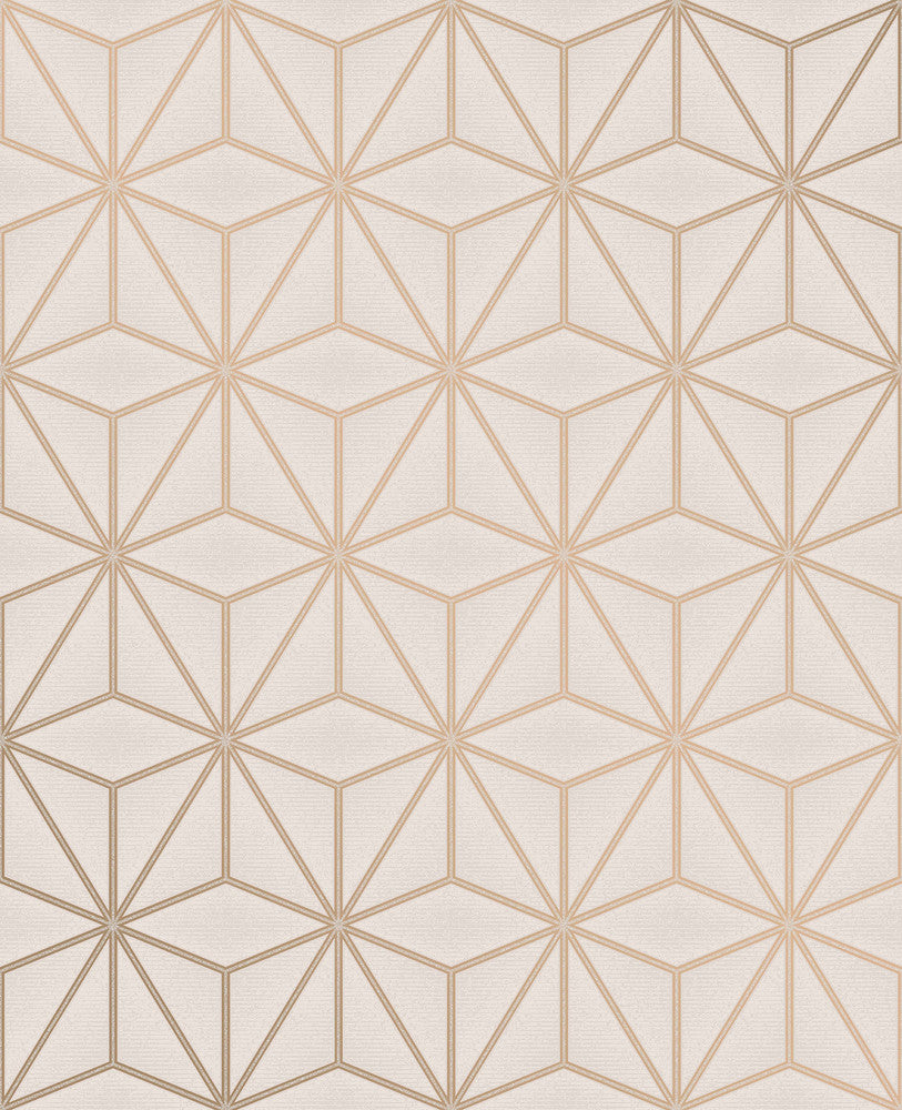 Augustin Rose Gold Geometric Wallpaper by Advantage Metallic Covers about 56.4 square feet 20.5-in by 33-ft long roll Unpasted 8.4 - Fabric Carolina -