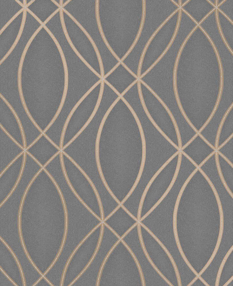 Lisandro Taupe Geometric Lattice Wallpaper by Advantage Metallic Covers about 56.4 square feet 20.5-in by 33-ft long roll Unpasted 12.6 - Fabric Carolina -