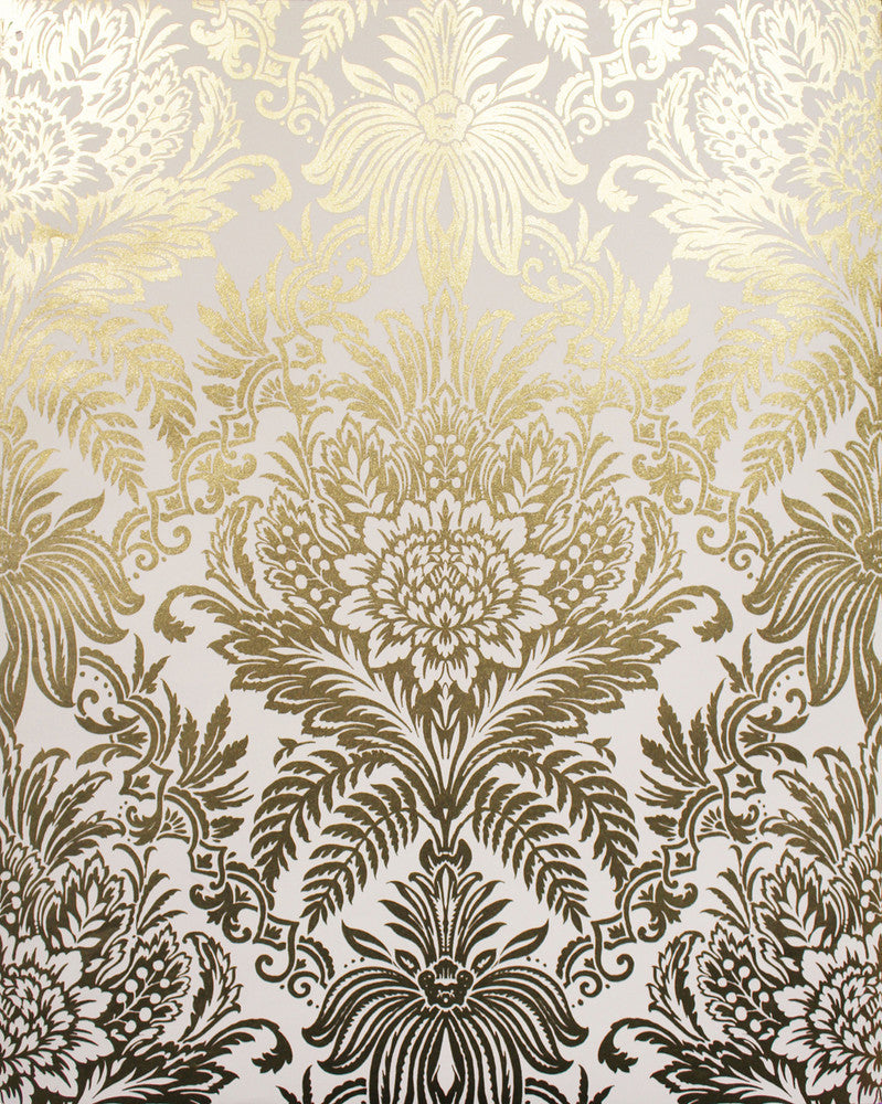 Bernadette Gold Damask Wallpaper by Advantage Metallic Covers about 56.4 square feet 20.5-in by 33-ft long roll Unpasted 20.9 - Fabric Carolina -