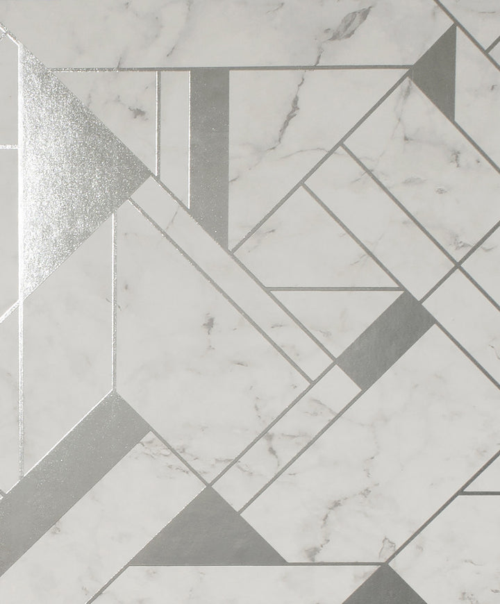 Gulliver Silver Marble Geometric Wallpaper by Advantage Metallic Covers about 56.4 square feet 20.5-in by 33-ft long roll Unpasted 12.6 - Fabric Carolina -