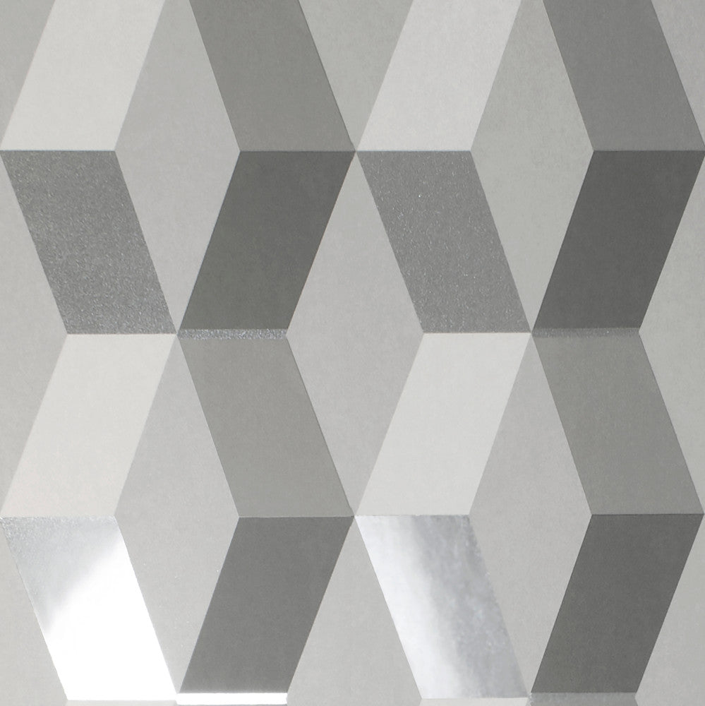 Rochelle Grey Geometric Wallpaper by Advantage Metallic Covers about 56.4 square feet 20.5-in by 33-ft long roll Unpasted 20.9 - Fabric Carolina -