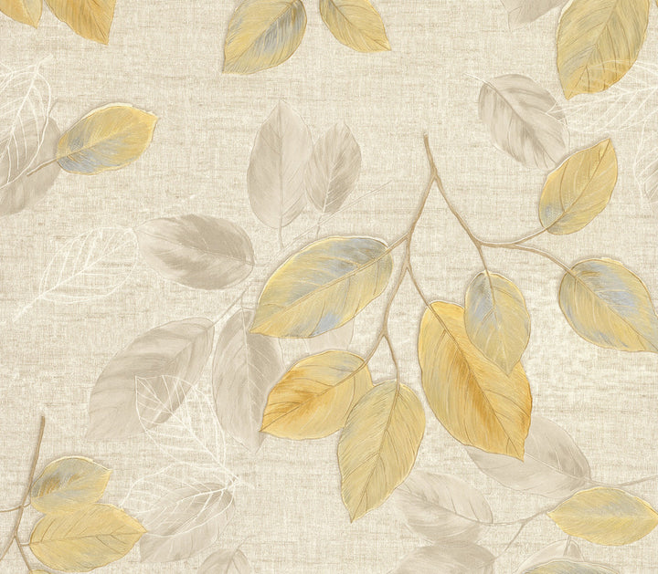 Dorado Beige Leaf Toss Wallpaper by Advantage Deluxe Covers about 57.8 square feet 21-in by 33-ft long roll Unpasted 20.1 - Fabric Carolina -