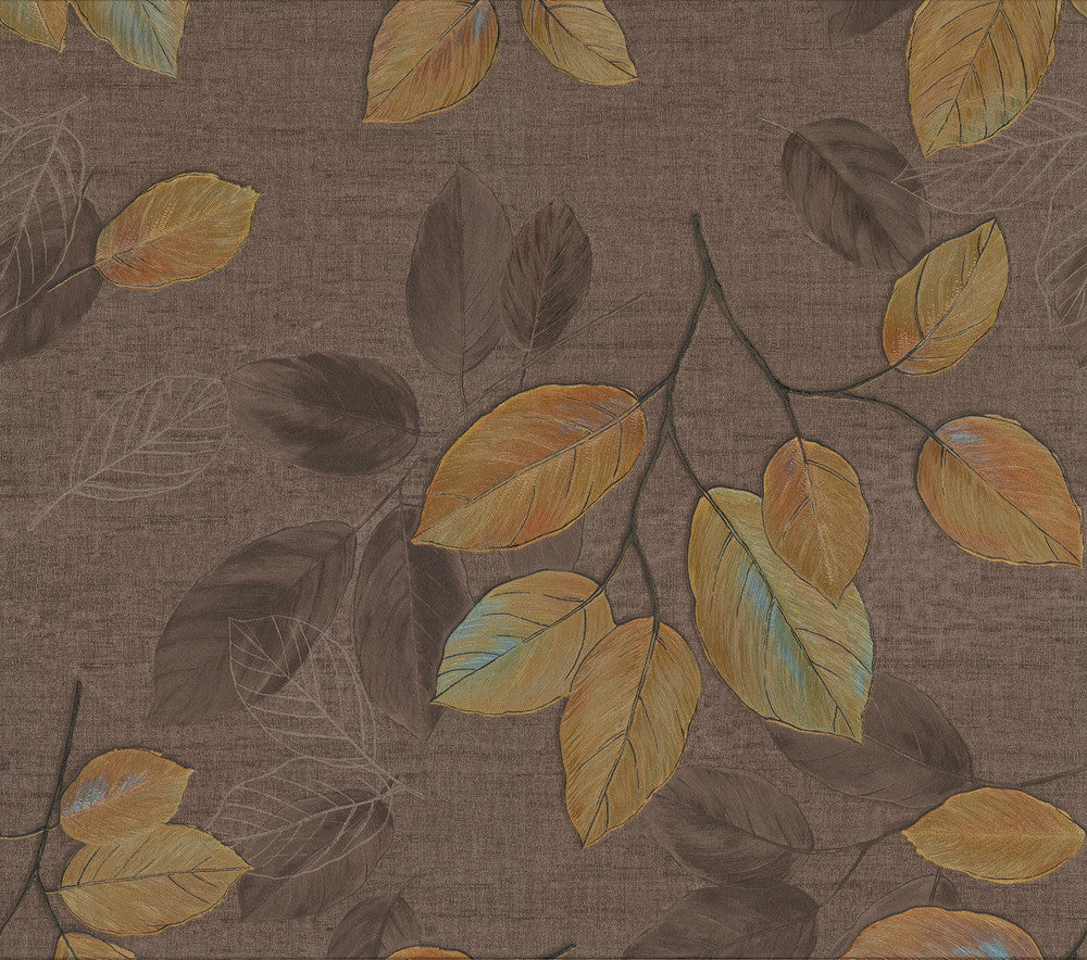 Dorado Brown Leaf Toss Wallpaper by Advantage Deluxe Covers about 57.8 square feet 21-in by 33-ft long roll Unpasted 20.1 - Fabric Carolina -