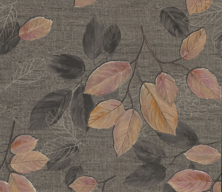 Dorado Black Leaf Toss Wallpaper by Advantage Deluxe Covers about 57.8 square feet 21-in by 33-ft long roll Unpasted 20.1 - Fabric Carolina -