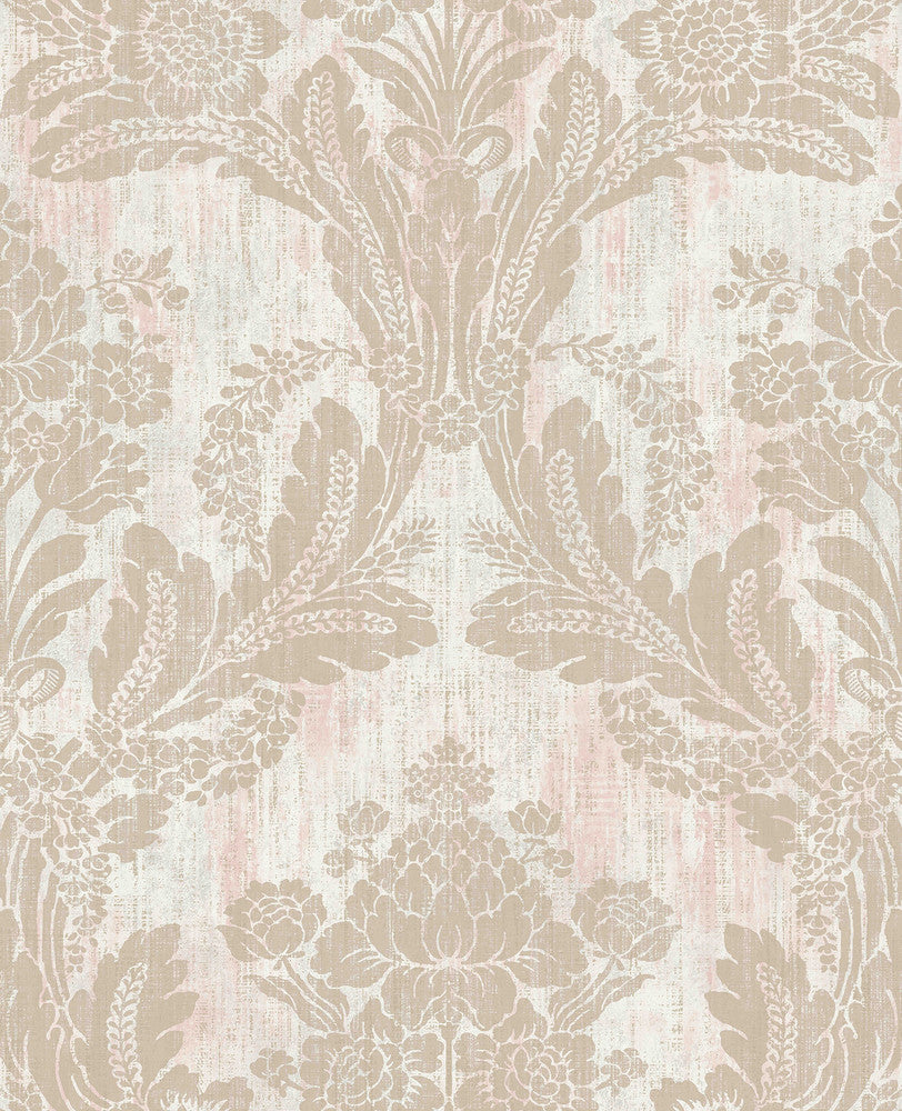 Zemi Light Pink Damask Wallpaper by Advantage Deluxe Covers about 56.4 square feet 20.5-in by 33-ft long roll Unpasted 25.2 - Fabric Carolina -