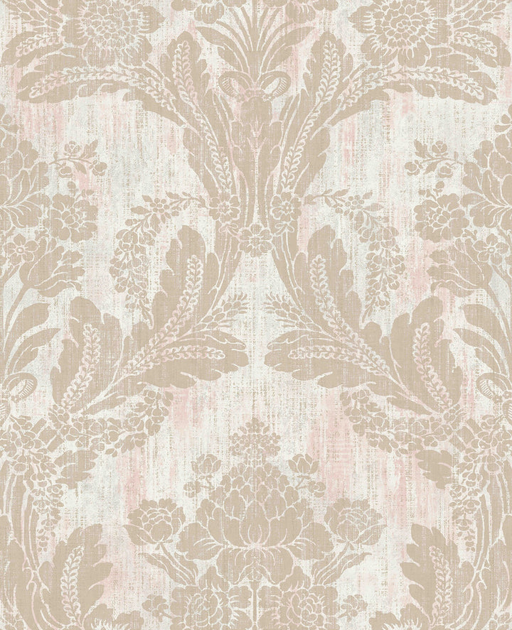 Zemi Light Pink Damask Wallpaper by Advantage Deluxe Covers about 56.4 square feet 20.5-in by 33-ft long roll Unpasted 25.2 - Fabric Carolina -