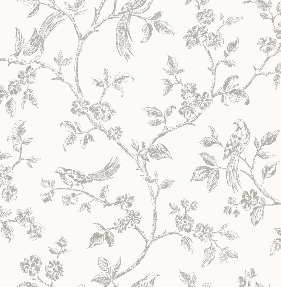 Ophelia Grey Bird Trail Wallpaper by Advantage Shades of Grey Covers about 56.4 square feet 20.5-in by 33-ft long roll Unpasted 10.4 - Fabric Carolina -