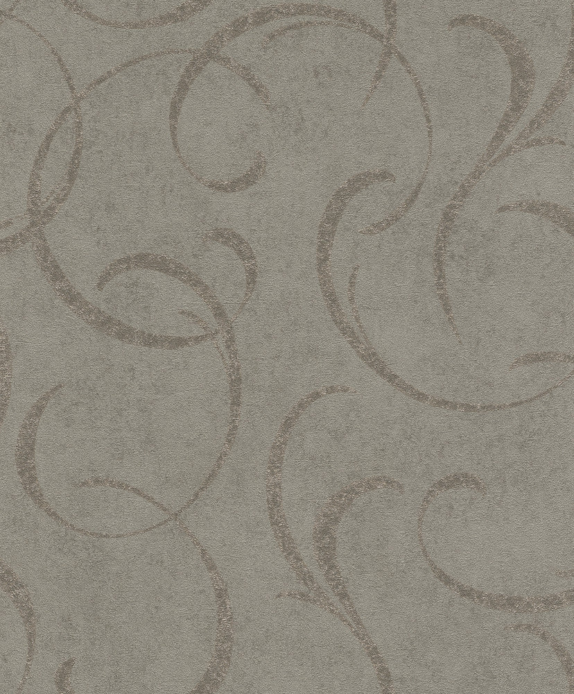 Lysander Taupe Scrolls Wallpaper by Advantage Shades of Grey Covers about 55 square feet 20-in by 33-ft long roll Unpasted 12.6 - Fabric Carolina -