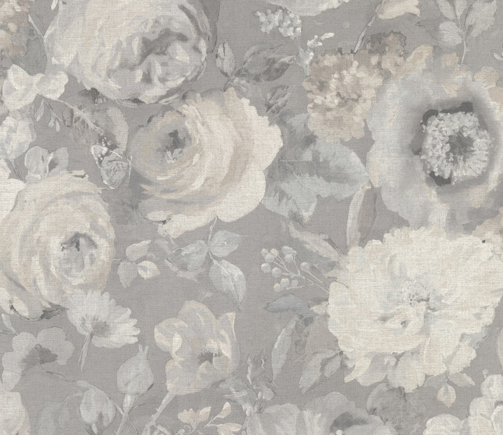 Miranda Grey Painted Florals Wallpaper by Advantage Shades of Grey Covers about 55 square feet 20-in by 33-ft long roll Unpasted 10.4 - Fabric Carolina -