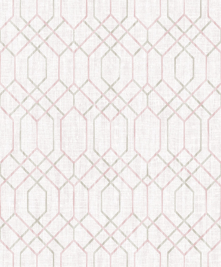 Lyla Pink Trellis Wallpaper by Decorline Vista Covers about 57.8 square feet 21-in by 33-ft long roll Unpasted 25 - Fabric Carolina -