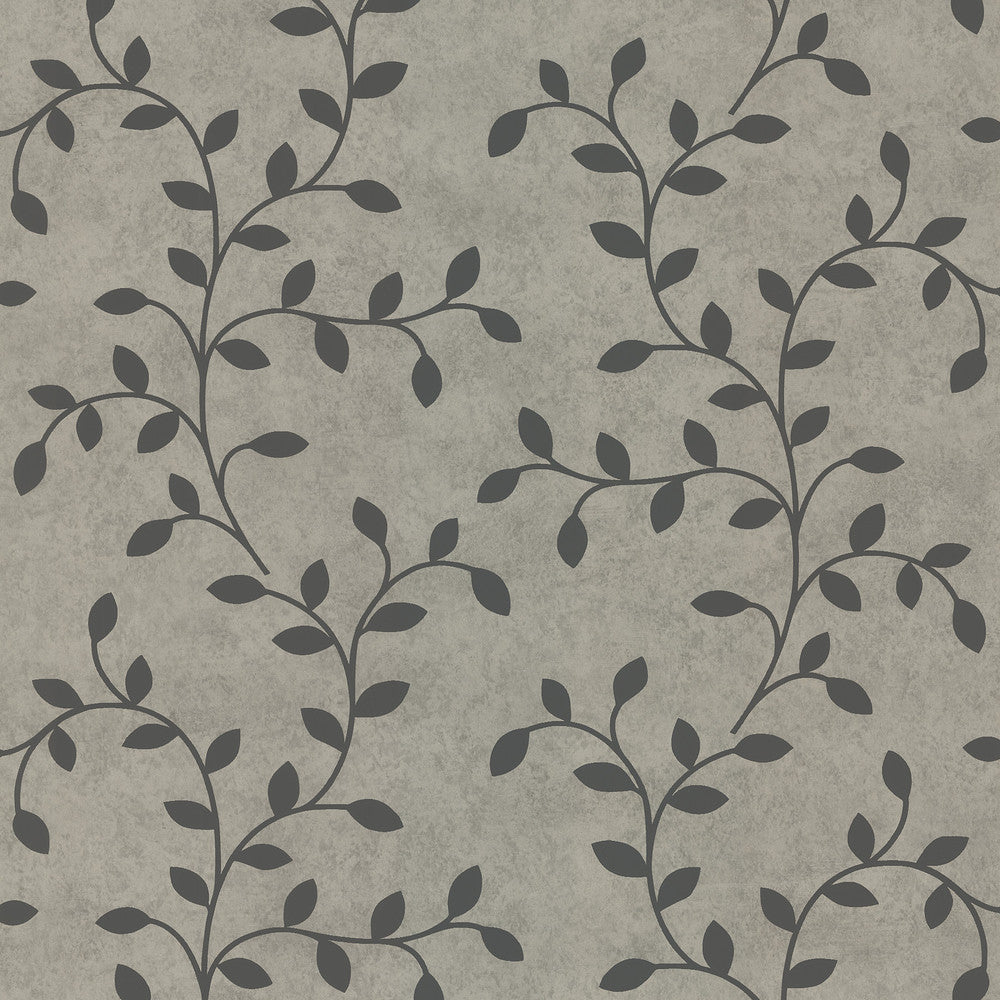 Paulette Silver Trailing Leaves Wallpaper by Beacon House Belmont Covers about 56.4 square feet 20.5-in by 33-ft long roll Prepasted 25.2 - Fabric Carolina -