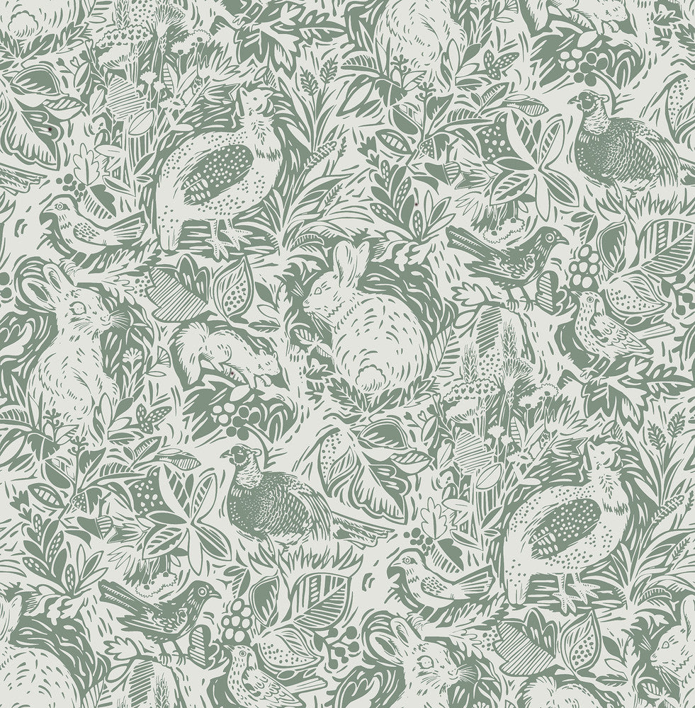 Revival Dark Green Fauna Wallpaper by A-Street Prints Equinox Covers about 56.4 square feet 20.5-in by 33-ft long roll Unpasted 20.9 - Fabric Carolina -