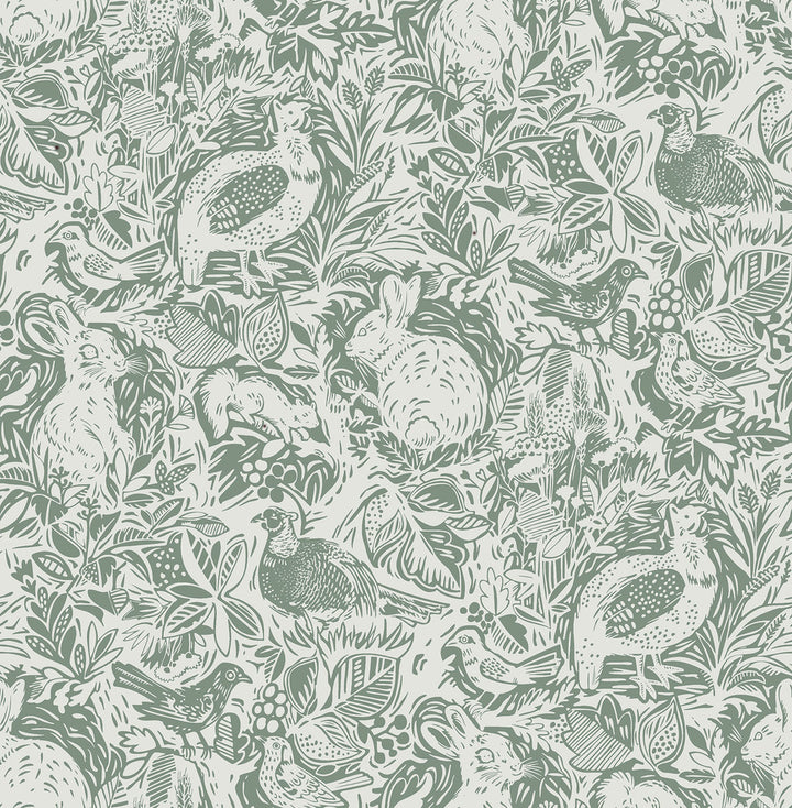 Revival Dark Green Fauna Wallpaper by A-Street Prints Equinox Covers about 56.4 square feet 20.5-in by 33-ft long roll Unpasted 20.9 - Fabric Carolina -