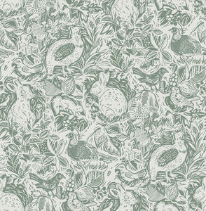 Revival Dark Green Fauna Wallpaper by A-Street Prints