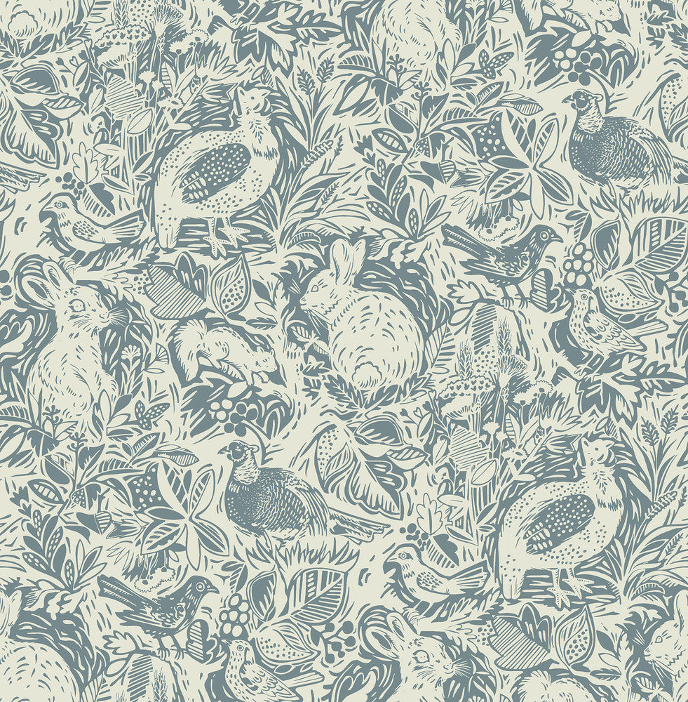 Revival Blue Fauna Wallpaper by A-Street Prints Equinox Covers about 56.4 square feet 20.5-in by 33-ft long roll Unpasted 20.9 - Fabric Carolina -