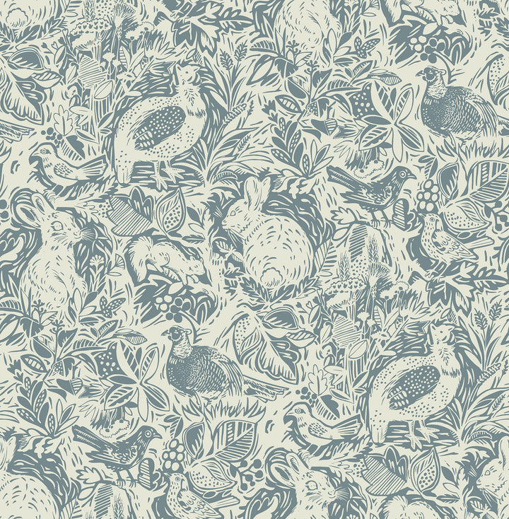 Revival Blue Fauna Wallpaper by A-Street Prints Equinox Covers about 56.4 square feet 20.5-in by 33-ft long roll Unpasted 20.9 - Fabric Carolina -
