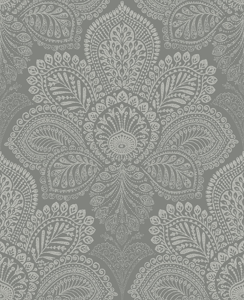 Triumph Grey Medallion Wallpaper by A-Street Prints Equinox Covers about 56.4 square feet 20.5-in by 33-ft long roll Unpasted 25.2 - Fabric Carolina -