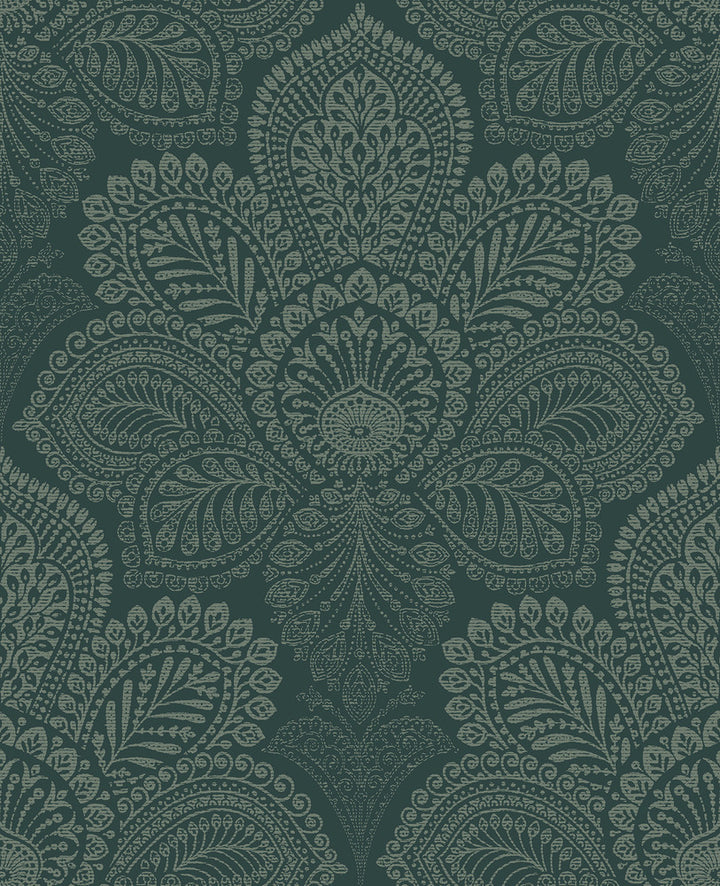 Triumph Dark Green Medallion Wallpaper by A-Street Prints Equinox Covers about 56.4 square feet 20.5-in by 33-ft long roll Unpasted 25.2 - Fabric Carolina -