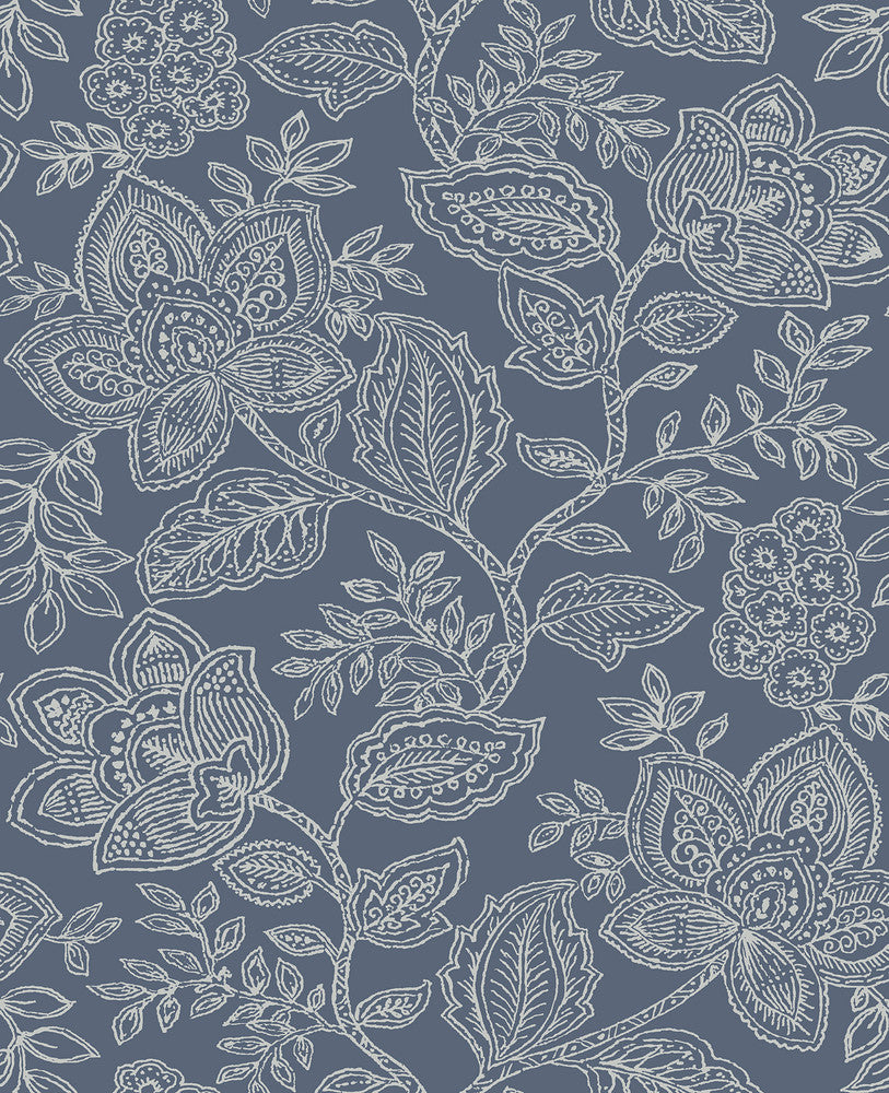 Larkin Blue Floral Wallpaper by A-Street Prints Equinox Covers about 56.4 square feet 20.5-in by 33-ft long roll Unpasted 25.2 - Fabric Carolina -