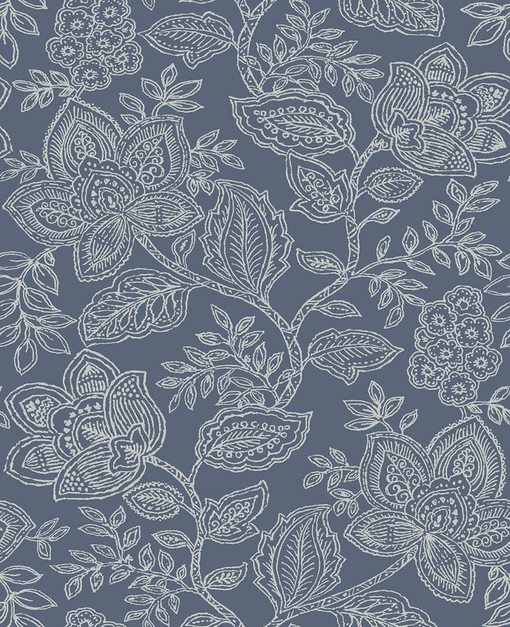 Larkin Blue Floral Wallpaper by A-Street Prints Equinox Covers about 56.4 square feet 20.5-in by 33-ft long roll Unpasted 25.2 - Fabric Carolina -
