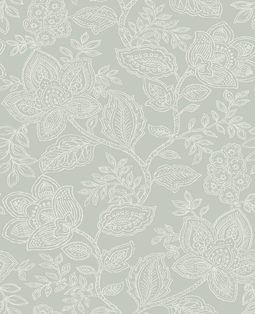 Larkin Sage Floral Wallpaper by A-Street Prints Equinox Covers about 56.4 square feet 20.5-in by 33-ft long roll Unpasted 25.2 - Fabric Carolina -