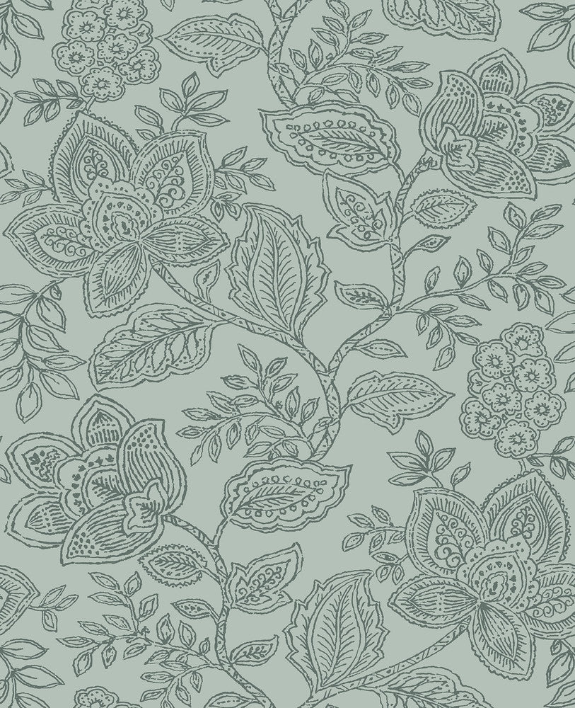 Larkin Green Floral Wallpaper by A-Street Prints Equinox Covers about 56.4 square feet 20.5-in by 33-ft long roll Unpasted 25.2 - Fabric Carolina -