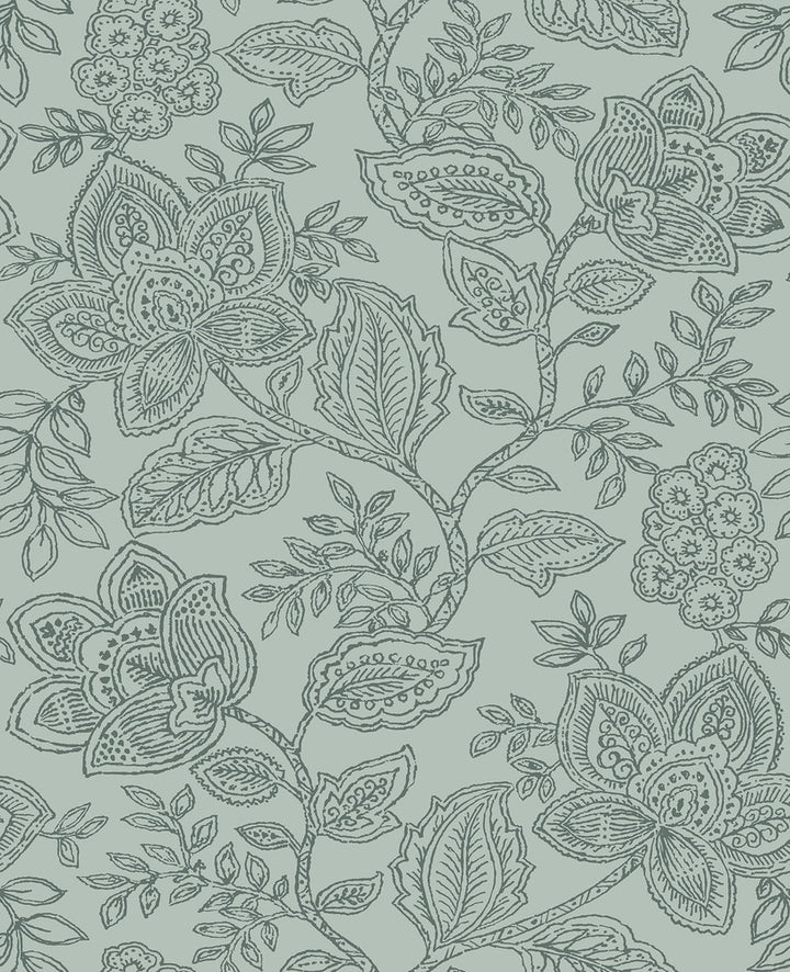 Larkin Green Floral Wallpaper by A-Street Prints Equinox Covers about 56.4 square feet 20.5-in by 33-ft long roll Unpasted 25.2 - Fabric Carolina -