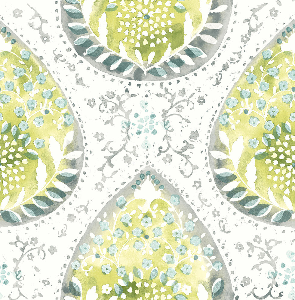 Alistair Green Medallion Wallpaper by A-Street Prints Equinox Covers about 56.4 square feet 20.5-in by 33-ft long roll Unpasted 20.9 - Fabric Carolina -