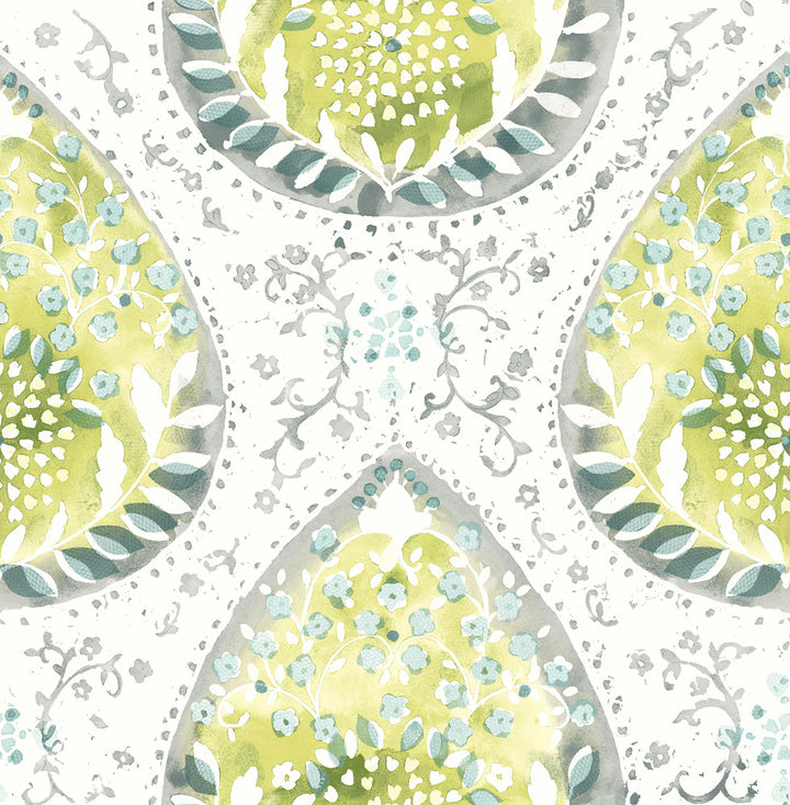 Alistair Green Medallion Wallpaper by A-Street Prints Equinox Covers about 56.4 square feet 20.5-in by 33-ft long roll Unpasted 20.9 - Fabric Carolina -
