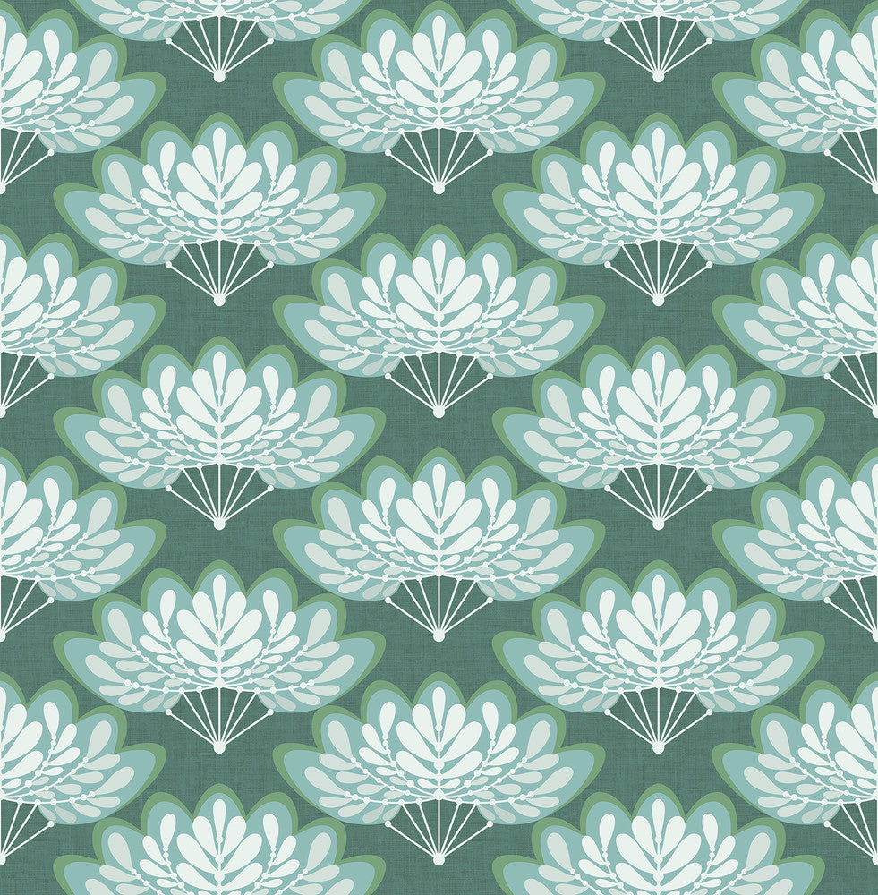 Lotus Grey Floral Fans Wallpaper by A-Street Prints Equinox Covers about 56.4 square feet 20.5-in by 33-ft long roll Unpasted 5.2 - Fabric Carolina -