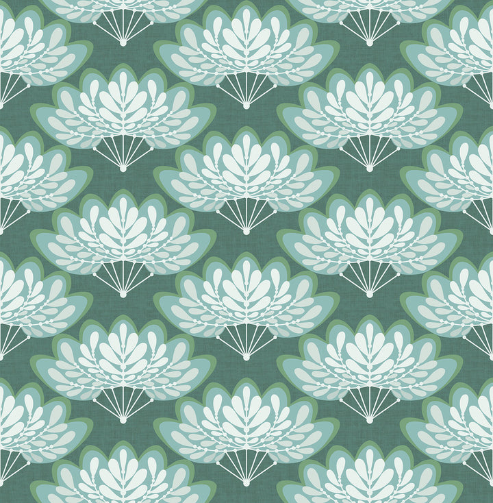 Lotus Grey Floral Fans Wallpaper by A-Street Prints Equinox Covers about 56.4 square feet 20.5-in by 33-ft long roll Unpasted 5.2 - Fabric Carolina -