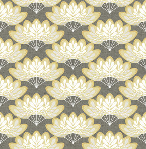Lotus Mustard Floral Fans Wallpaper by A-Street Prints