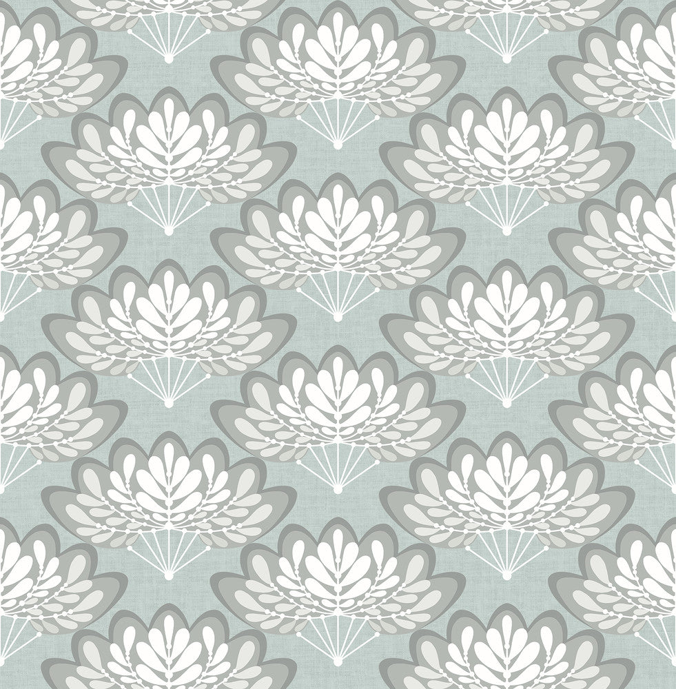Lotus Light Blue Floral Fans Wallpaper by A-Street Prints Equinox Covers about 56.4 square feet 20.5-in by 33-ft long roll Unpasted 5.2 - Fabric Carolina -