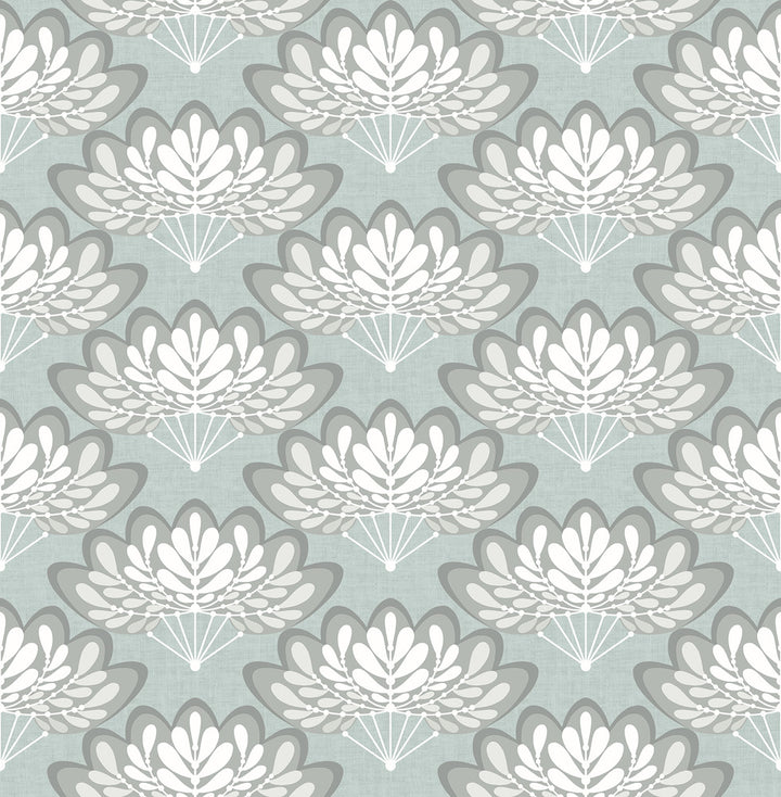 Lotus Light Blue Floral Fans Wallpaper by A-Street Prints Equinox Covers about 56.4 square feet 20.5-in by 33-ft long roll Unpasted 5.2 - Fabric Carolina -