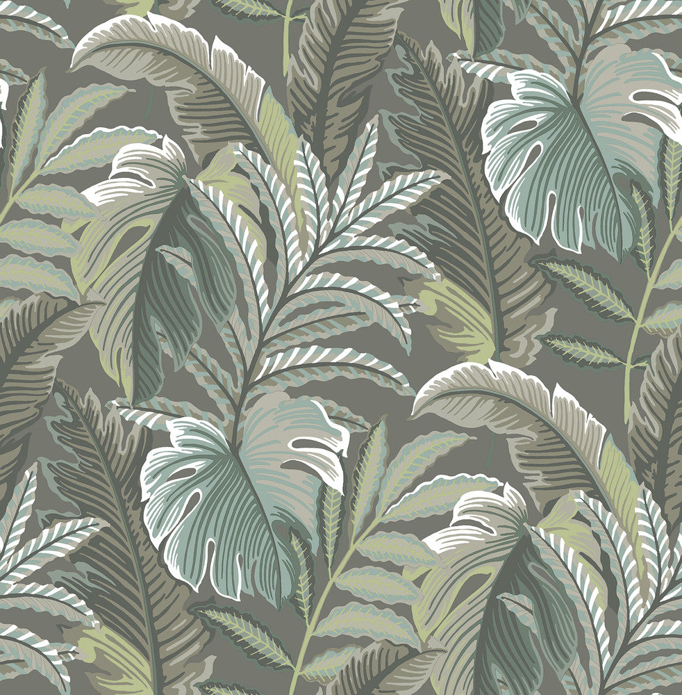 Verdant Dark Grey Botanical Wallpaper by A-Street Prints Equinox Covers about 56.4 square feet 20.5-in by 33-ft long roll Unpasted 20.9 - Fabric Carolina -