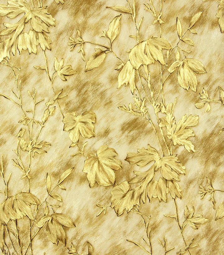 Portofino Gold Cow Leaves Wallpaper by Brewster Selvaggia Covers about 57.8 square feet 21-in by 33-ft long roll Unpasted 25 - Fabric Carolina -