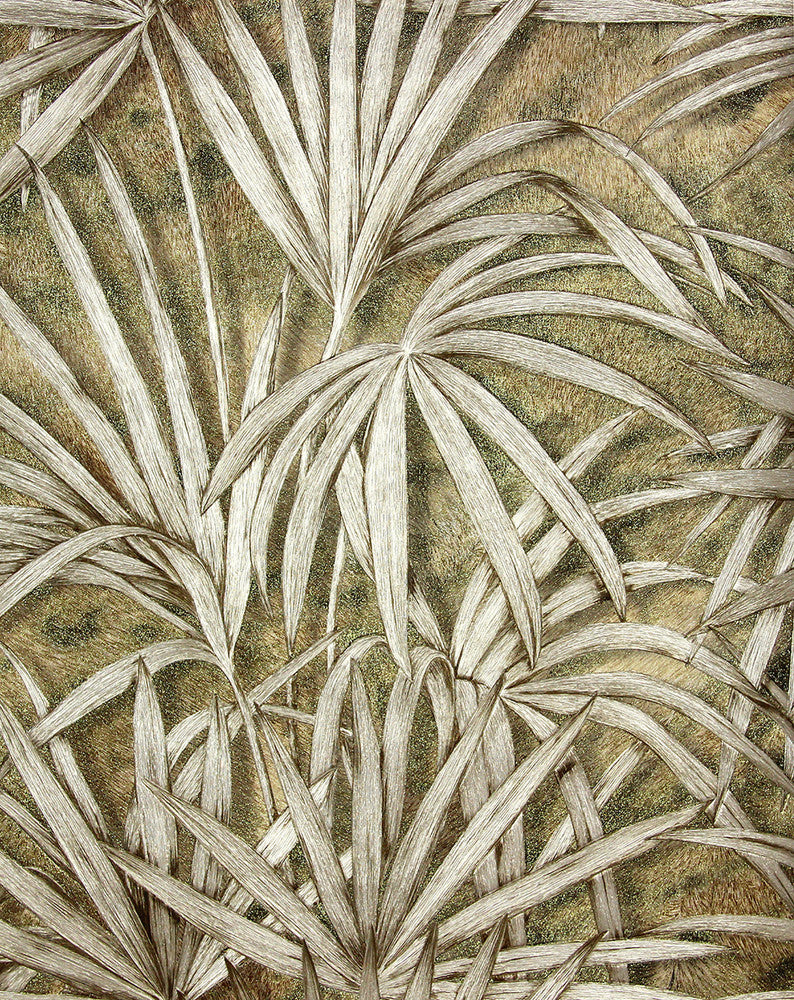 Veneto Brown Palm Tree Wallpaper by Brewster Selvaggia Covers about 57.8 square feet 21-in by 33-ft long roll Unpasted 25 - Fabric Carolina -