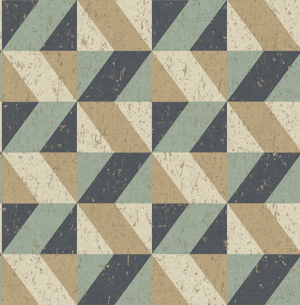 Cerium Blue Concrete Geometric Wallpaper by Decorline Architecture Covers about 56.4 square feet 20.5-in by 33-ft long roll Unpasted 20.9 - Fabric Carolina -