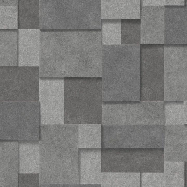 Duchamp Dark Grey Patchwork Metallic Wallpaper by Decorline Architecture Covers about 56.4 square feet 20.5-in by 33-ft long roll Unpasted 20.9 - Fabric Carolina -