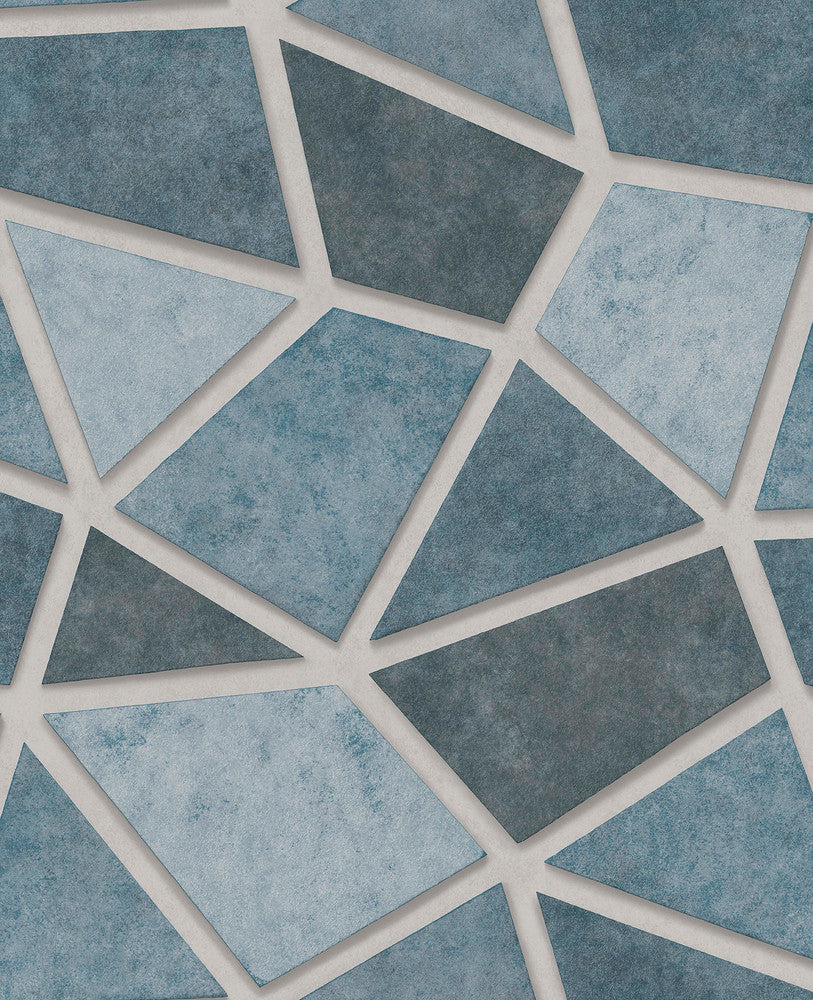 Coty Blue Mosaic Wallpaper by Fine Decor Medley Covers about 56.4 square feet 20.5-in by 33-ft long roll Unpasted 25 - Fabric Carolina -